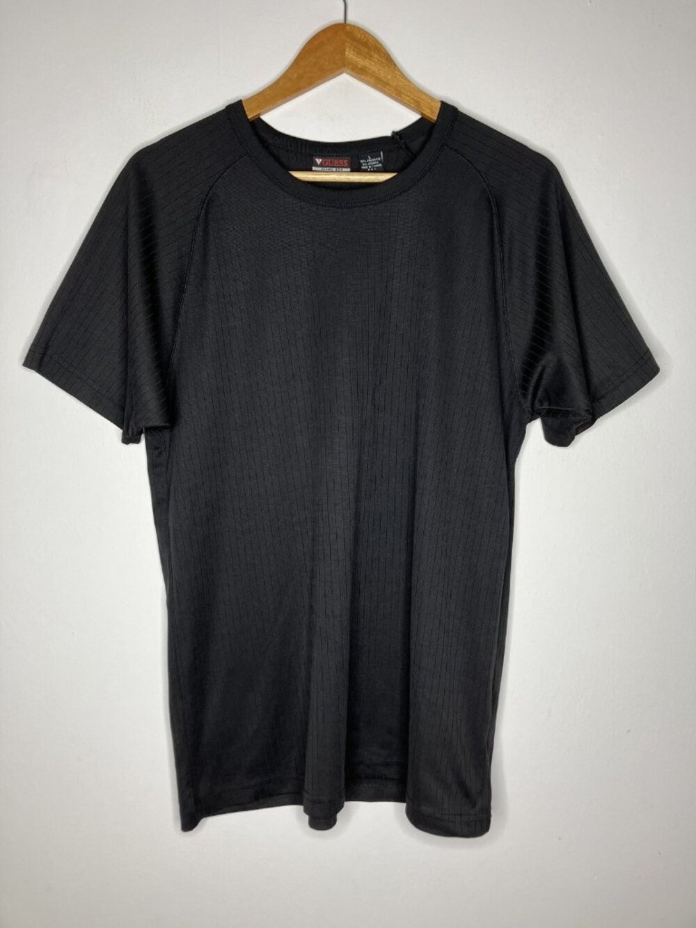 Vtg 90's Y2K GUESS USA Men's Black Ribbed Short Sleeve T-Shirt Large Polyester